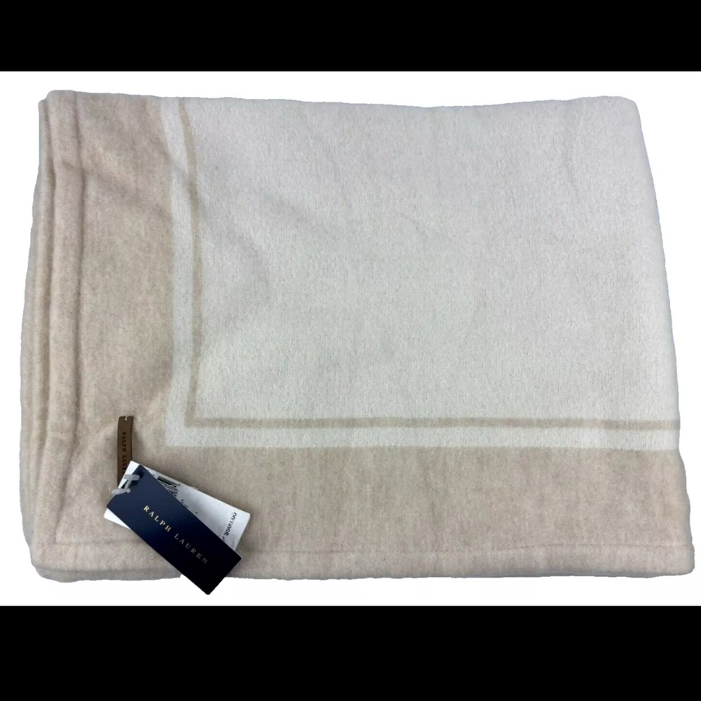 RALPH LAUREN Doverton Throw Blanket Beige Tan Wool Cashmere Parchment 54 x 72